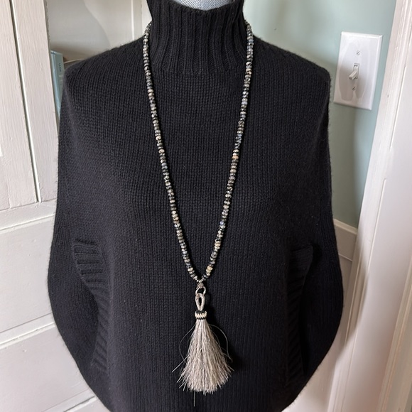 Black opal & pyrite long necklace sterling diamond clasp horse hair tassel rare - Picture 13 of 16